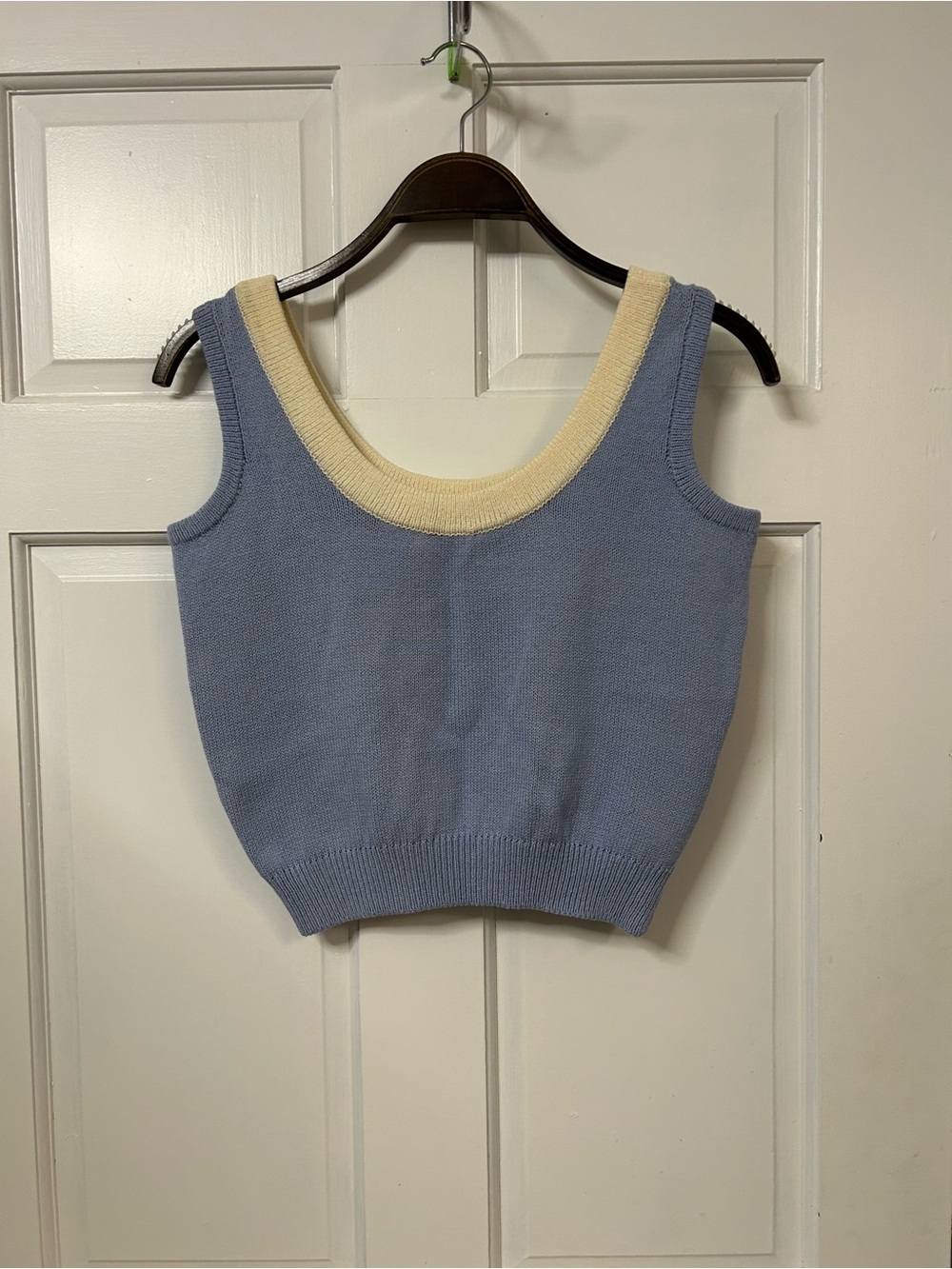 St. John Blue Knit Tank with Cream Trim